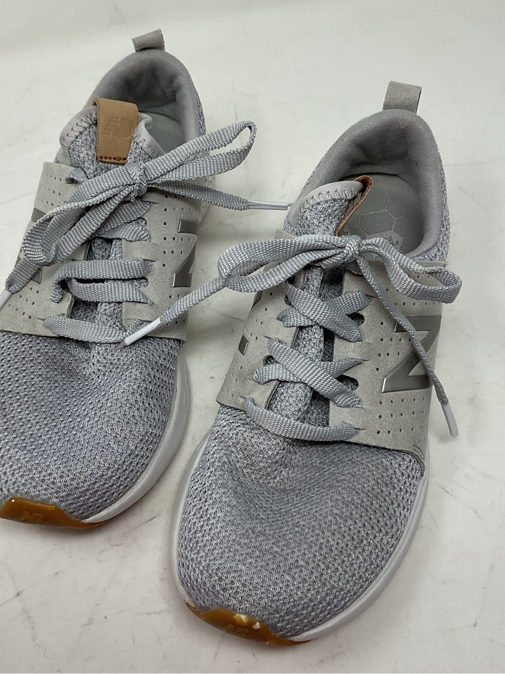 New Balance Women's Light Gray Athletic Sneakers with Tan Accents